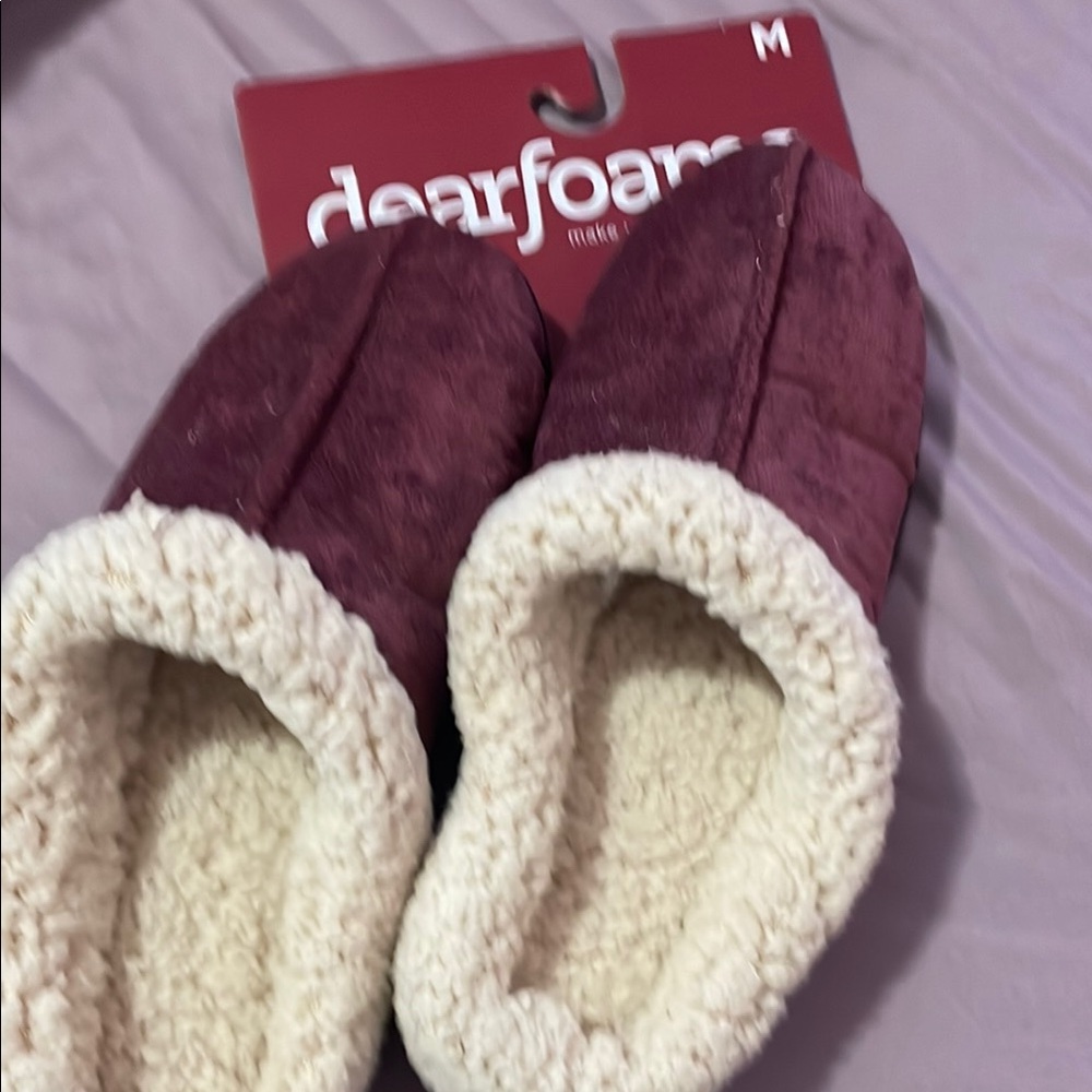 Plush Burgundy Slippers with Cream Lining